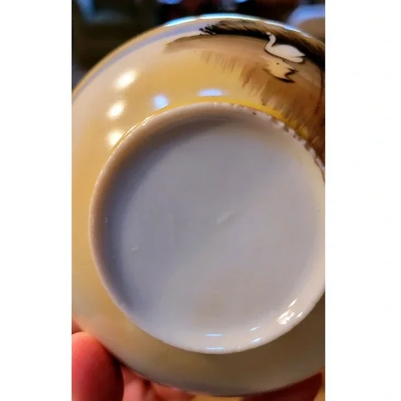 Vintage Teacup and Saucer Set Swan Crane Landscape Oriental Design - Picture 3 of 9